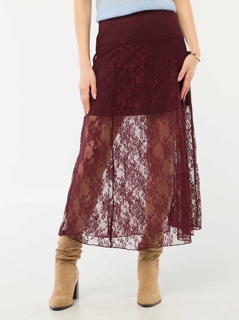 Falda midi de encaje Rojo - Kiabi