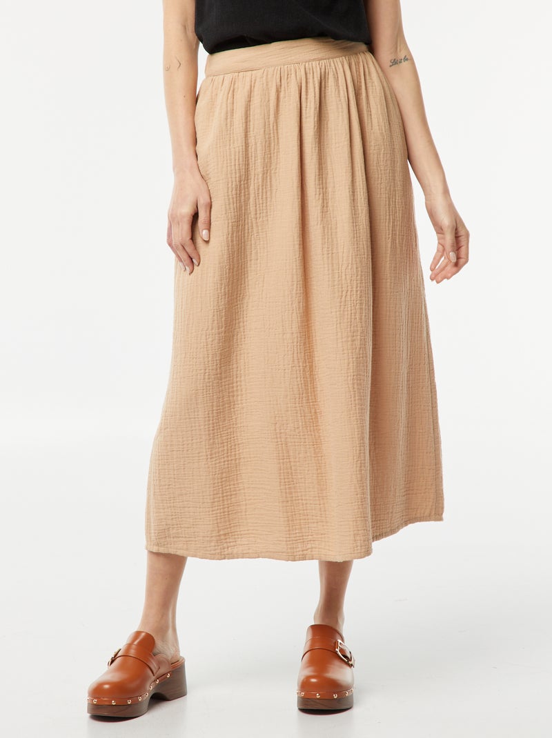 Falda midi de gasa de algodón BEIGE - Kiabi