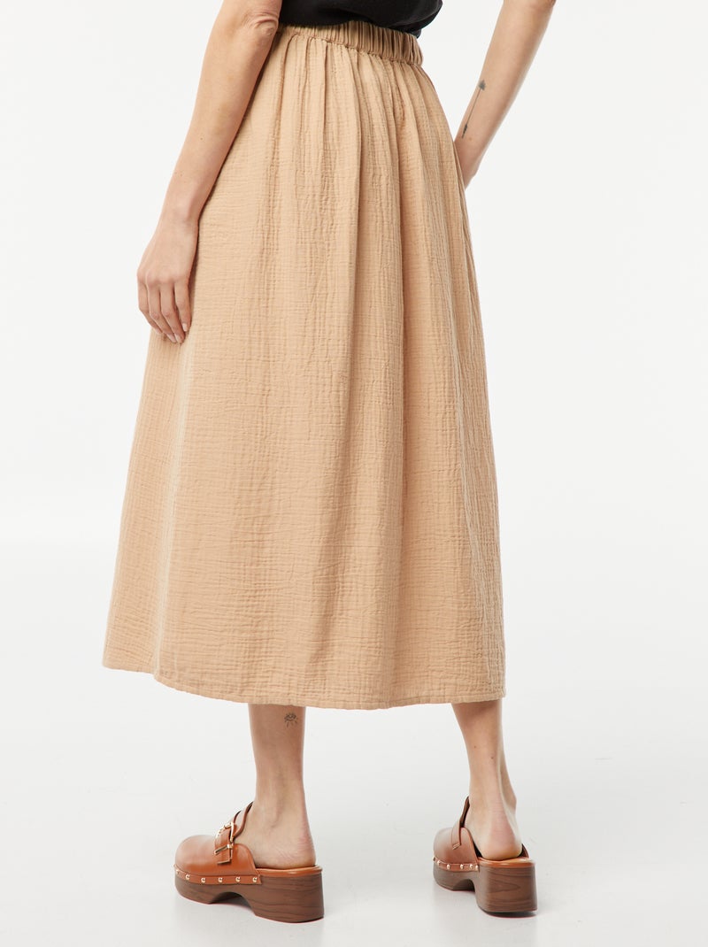 Falda midi de gasa de algodón BEIGE - Kiabi
