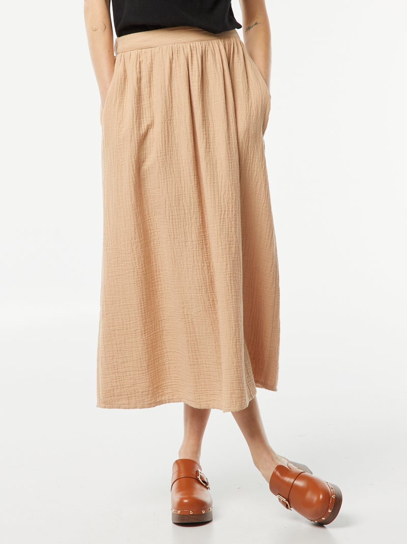 Falda midi de gasa de algodón BEIGE - Kiabi