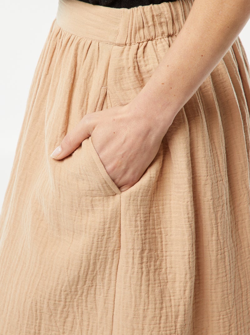 Falda midi de gasa de algodón BEIGE - Kiabi