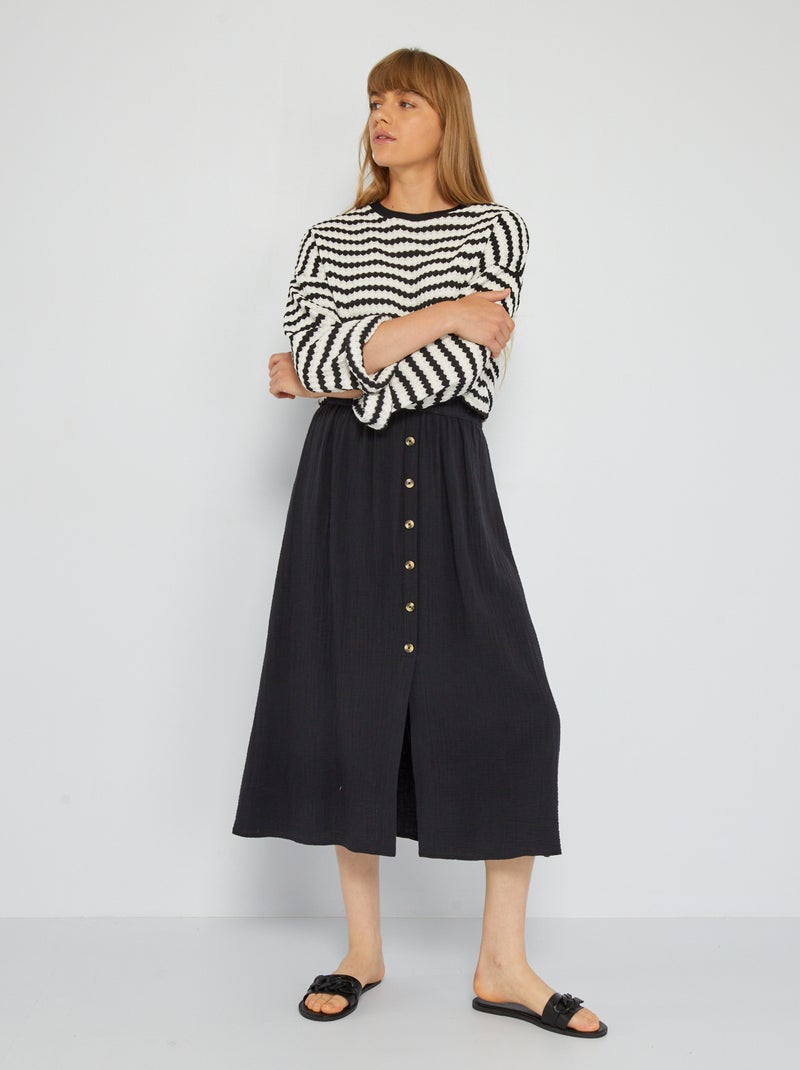 Falda midi de gasa de algodón Negro - Kiabi