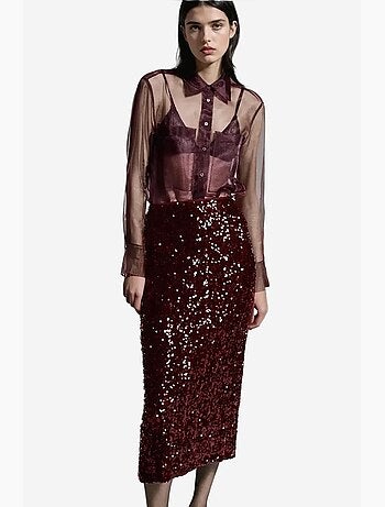 Falda midi de lentejuelas con abertura hiccup