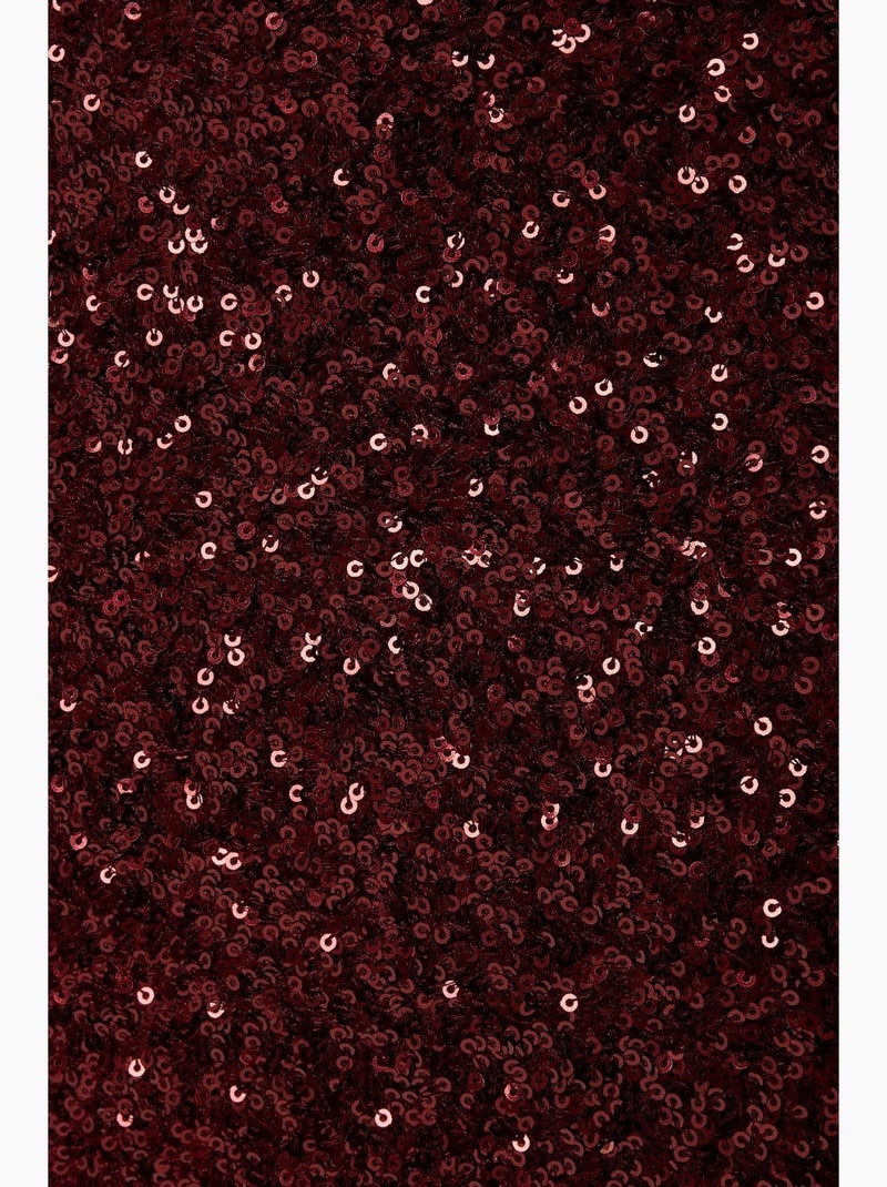 Falda midi de lentejuelas con abertura hiccup Rojo burdeos - Kiabi