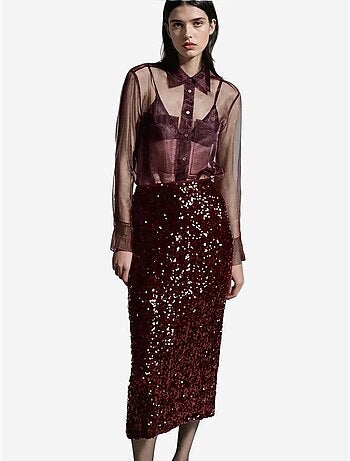 Falda midi de lentejuelas con abertura