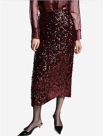 Falda midi de lentejuelas con abertura