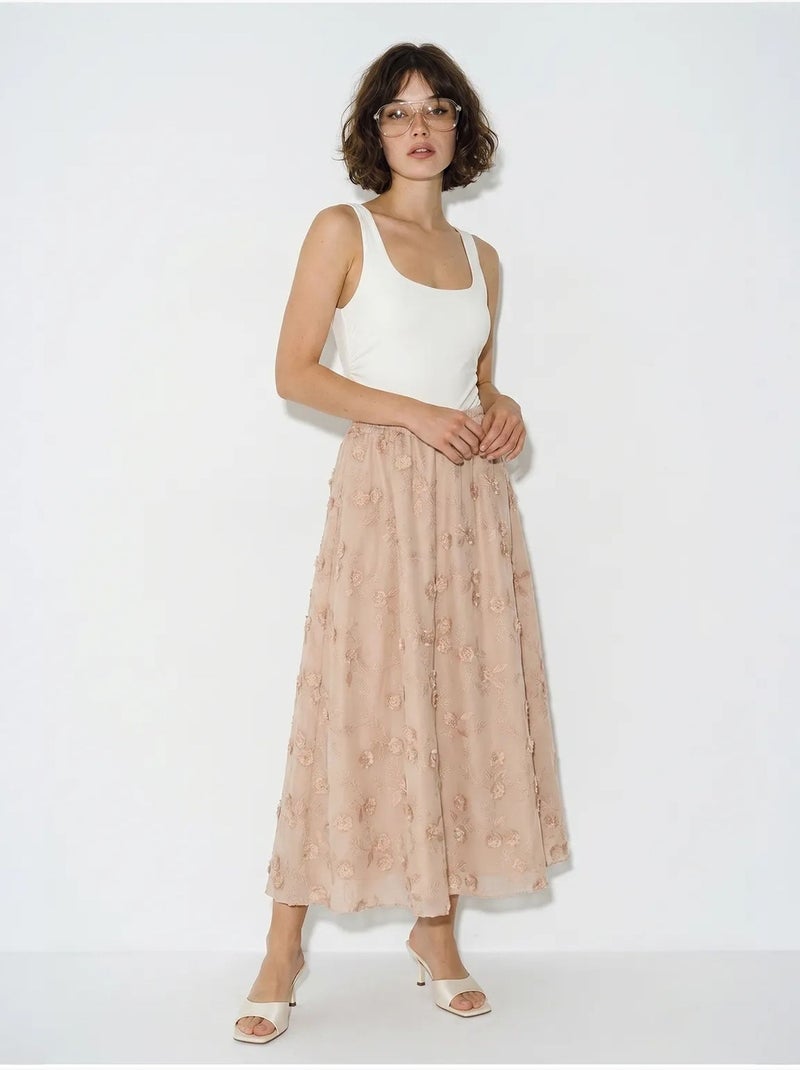 Falda midi de línea a de cintura alta bordada lucci Rosa viejo - Kiabi