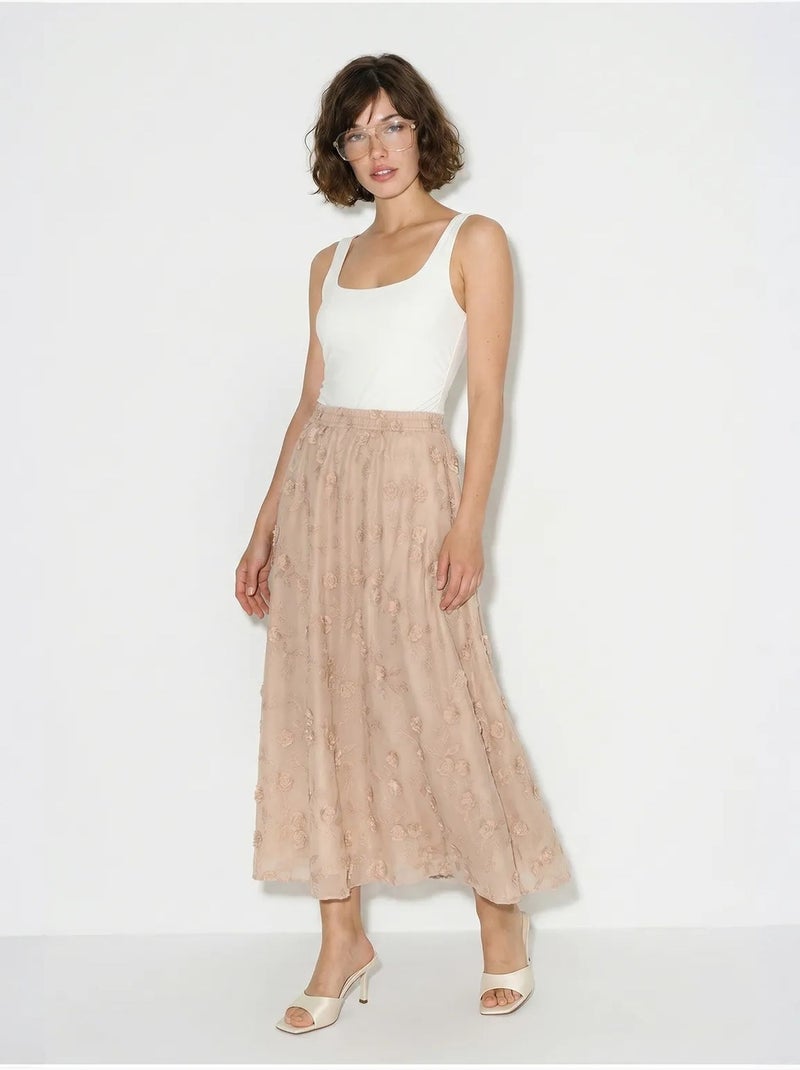 Falda midi de línea a de cintura alta bordada lucci Rosa viejo - Kiabi