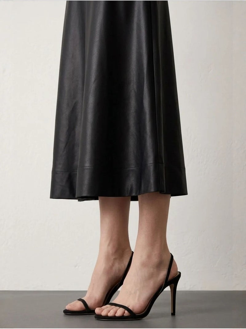 Falda midi de línea a de polipiel y tiro alto my fashion Negro Naranja claro Negro - Kiabi