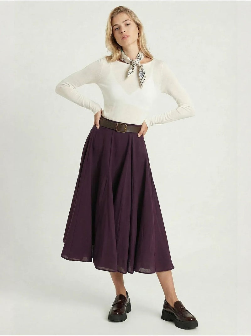 Falda midi de línea a de tiro alto istanbul Violeta - Kiabi