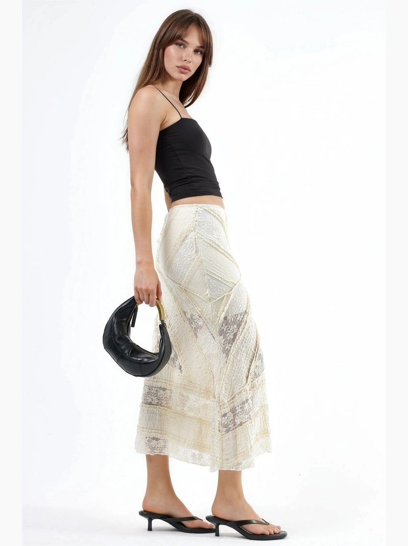 Falda midi de línea a texturizada busem Beige arcilla - Kiabi