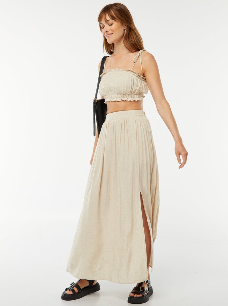 Falda midi de mezcla de lino con 2 bolsillos Beige - Kiabi