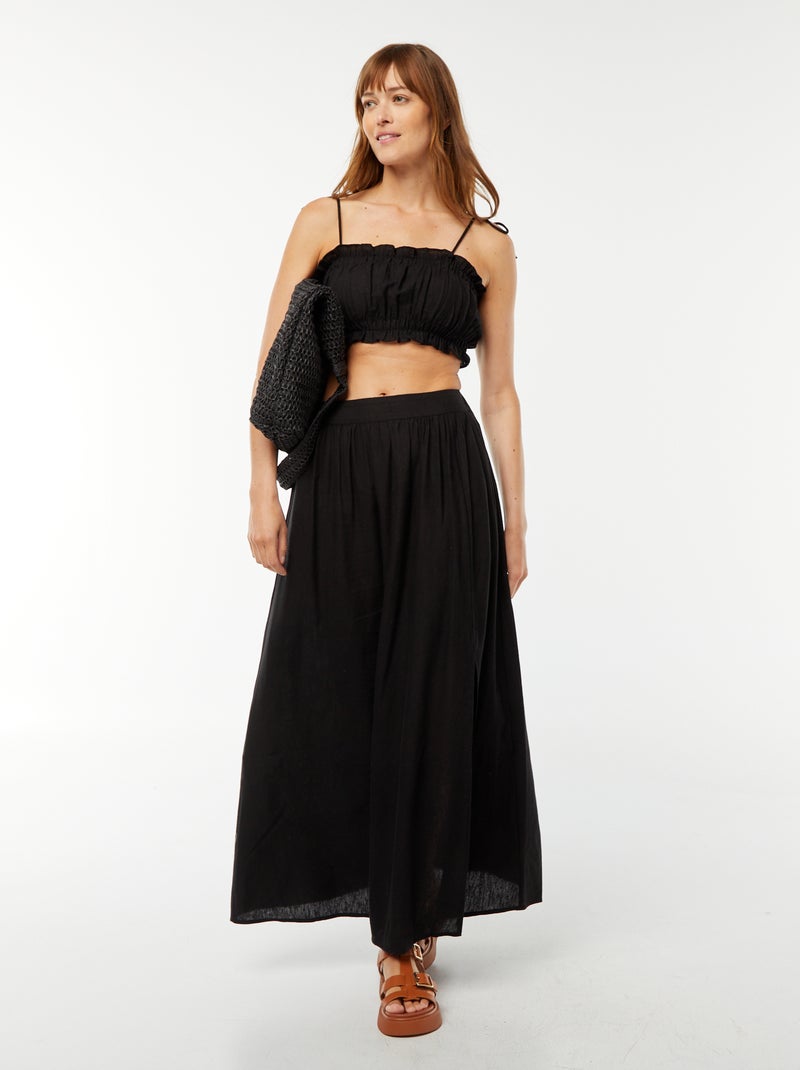 Falda midi de mezcla de lino con 2 bolsillos negro - Kiabi