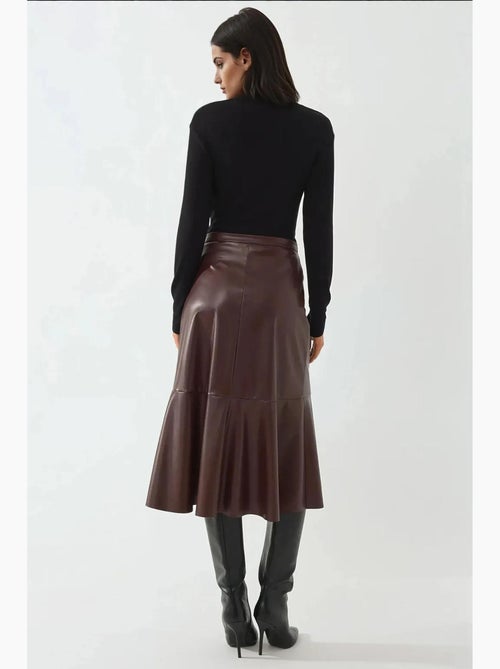 Falda midi de piel sintética con cintura alta hiccup - Kiabi Falda midi de piel sintética con cintura alta hiccup - Kiabi