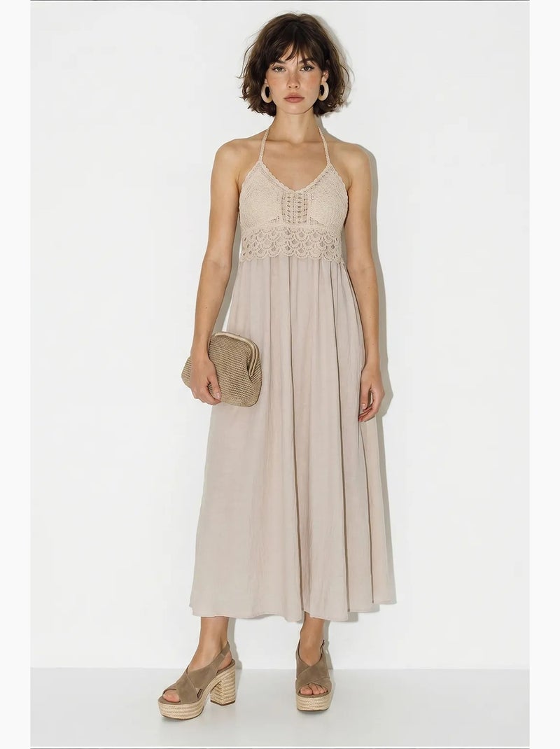 Falda midi de poliéster lucci Beige arcilla - Kiabi