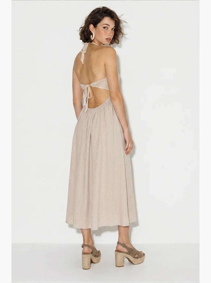 Falda midi de poliéster lucci Beige arcilla - Kiabi
