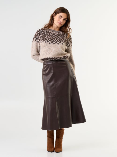 Falda midi de polipiel con corte trapecio - Kiabi