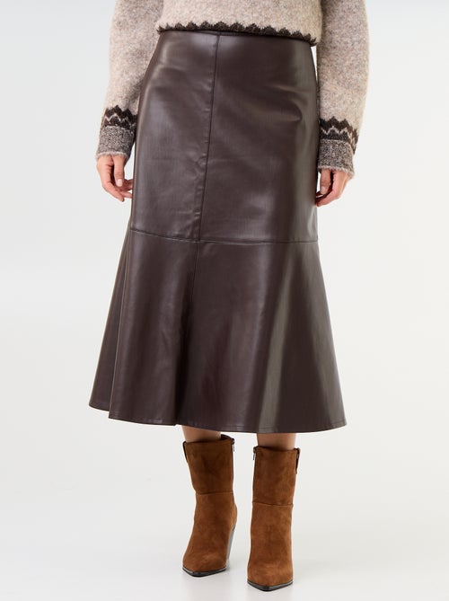 Falda midi de polipiel con corte trapecio - Kiabi