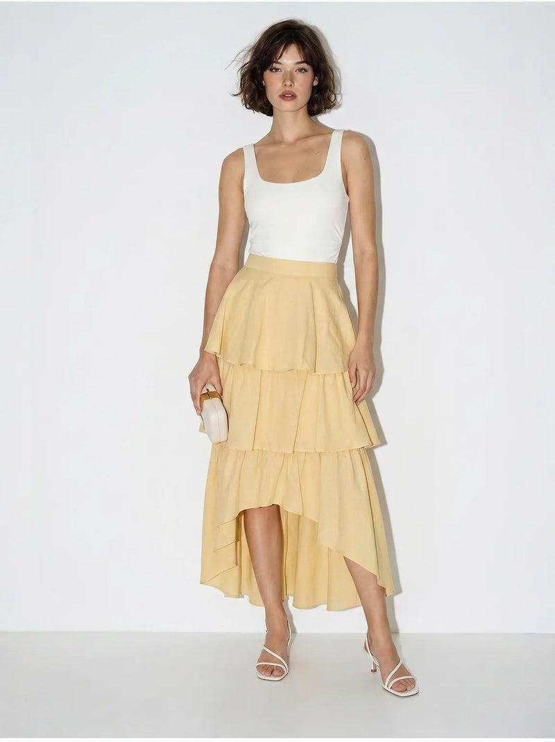 Falda midi de popelina de algodón de cintura alta lucci Amarillo limón - Kiabi