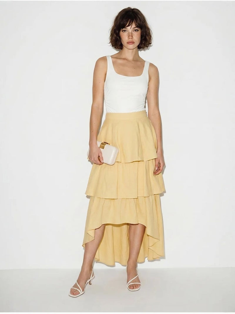 Falda midi de popelina de algodón de cintura alta lucci Amarillo limón - Kiabi