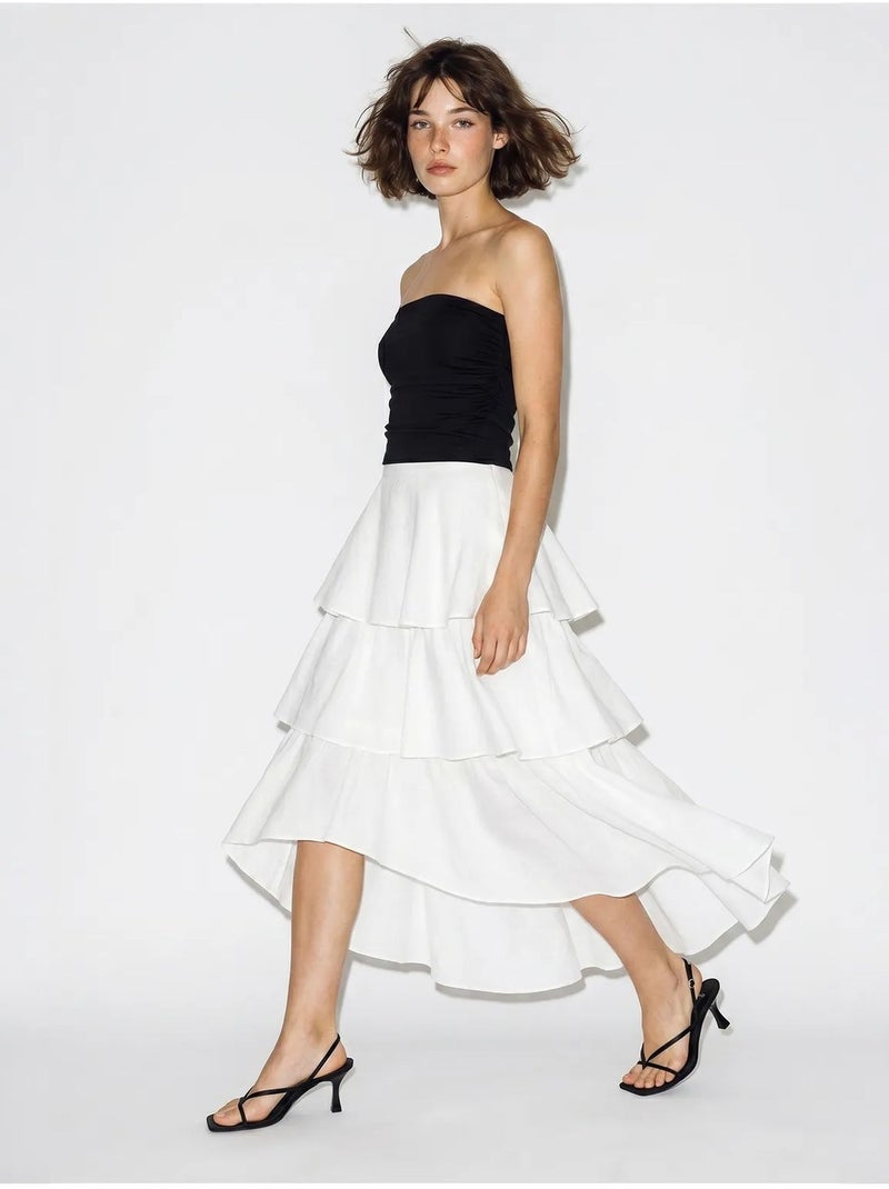 Falda midi de popelina de algodón de cintura alta lucci Blanco - Kiabi