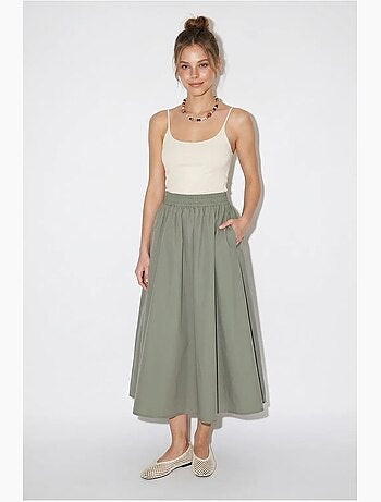 Falda midi de popelina de algodón de cintura alta lucci
