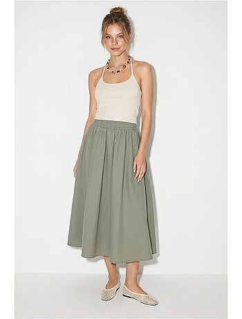 Falda midi de popelina de algodón de cintura alta lucci
