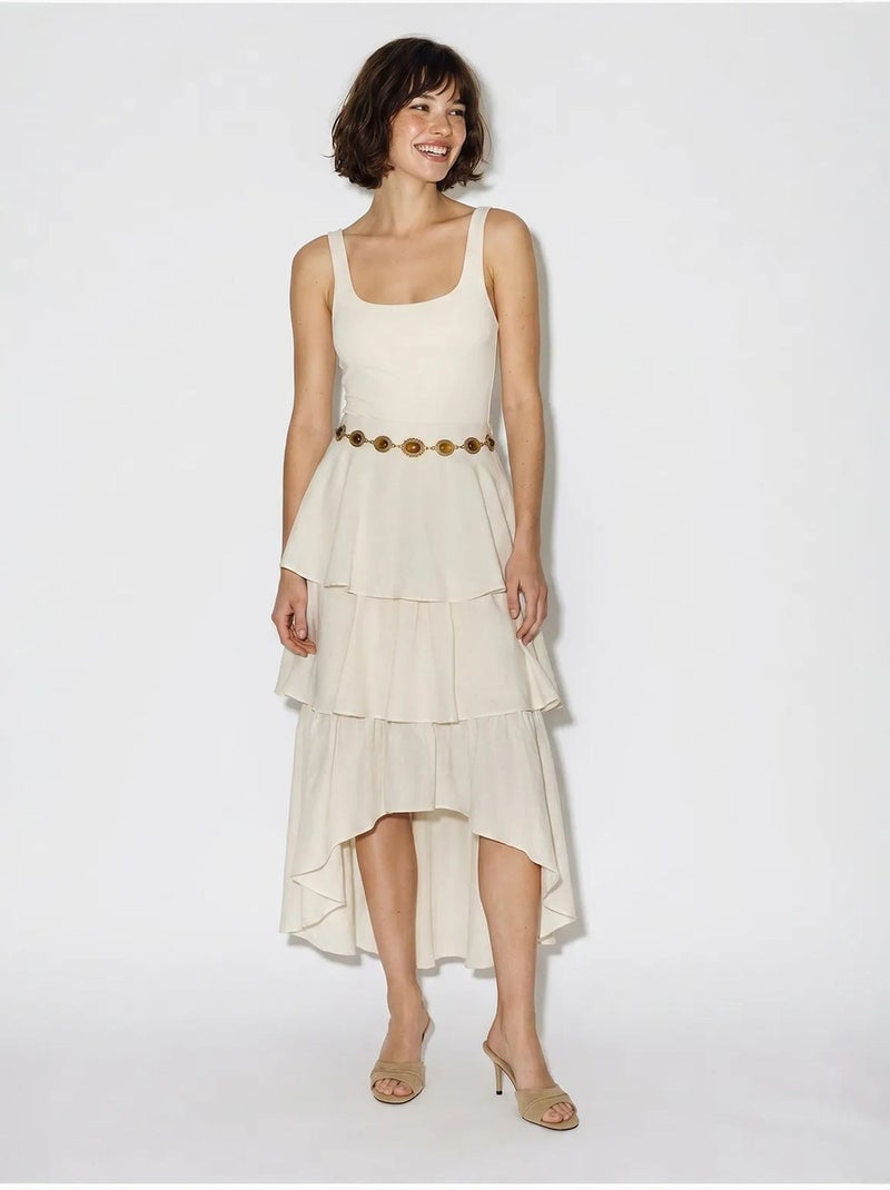Falda midi de popelina de algodón de cintura alta lucci Crema - Kiabi