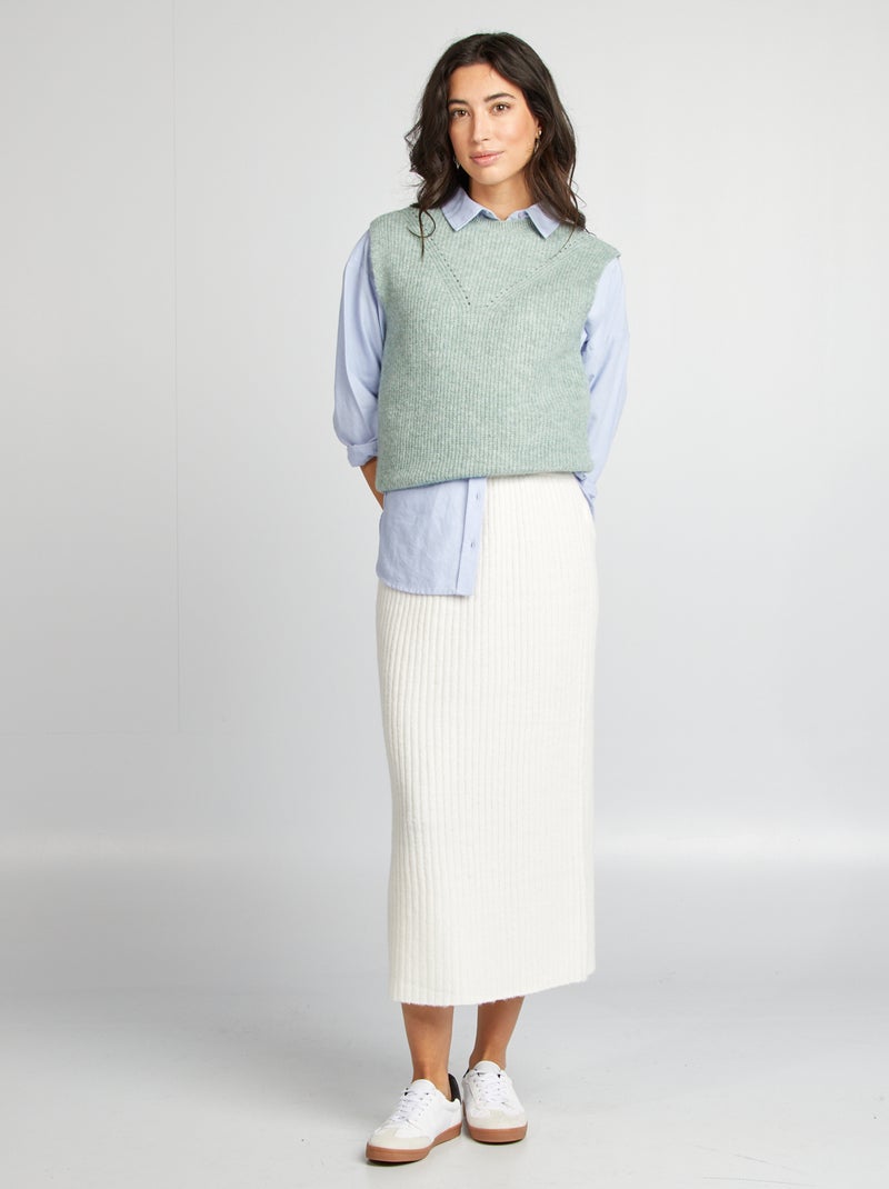 Falda midi de punto de canalé BLANCO - Kiabi