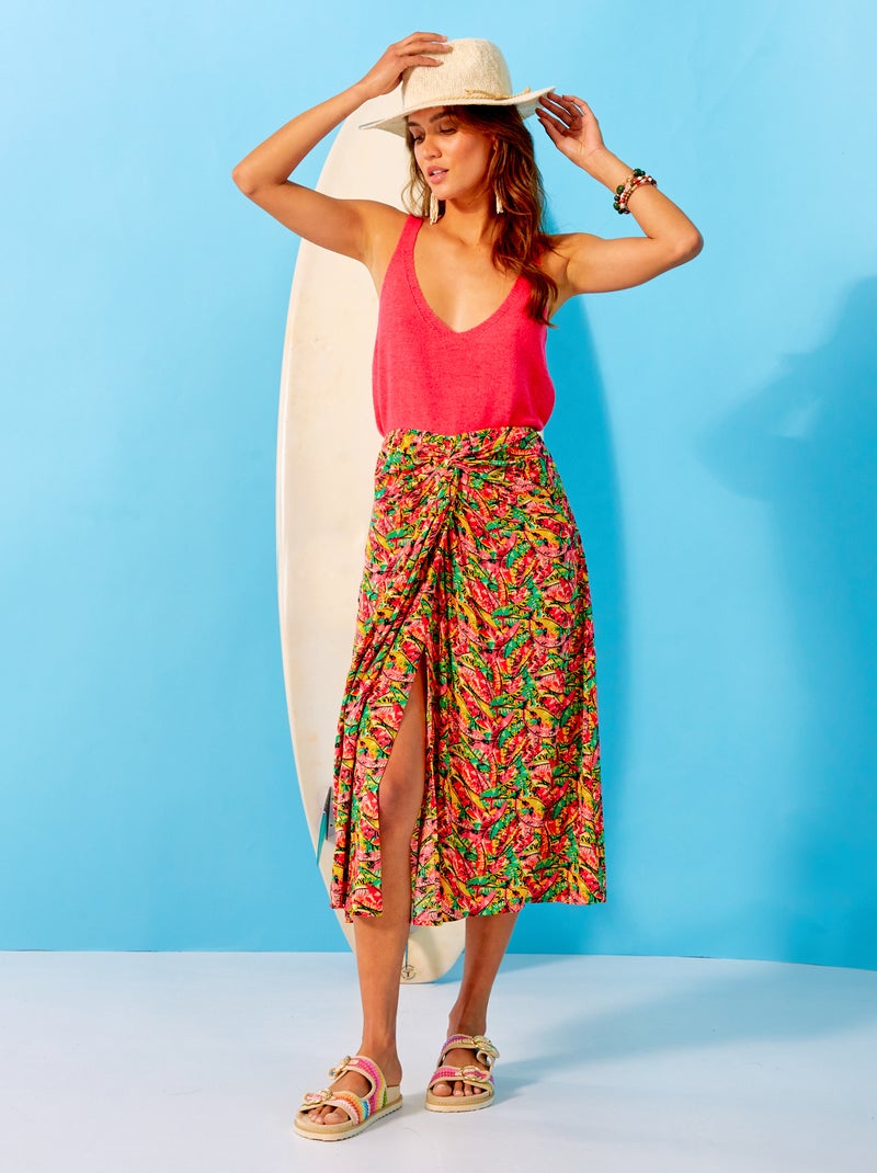Falda midi de punto de crepé ROJO - Kiabi