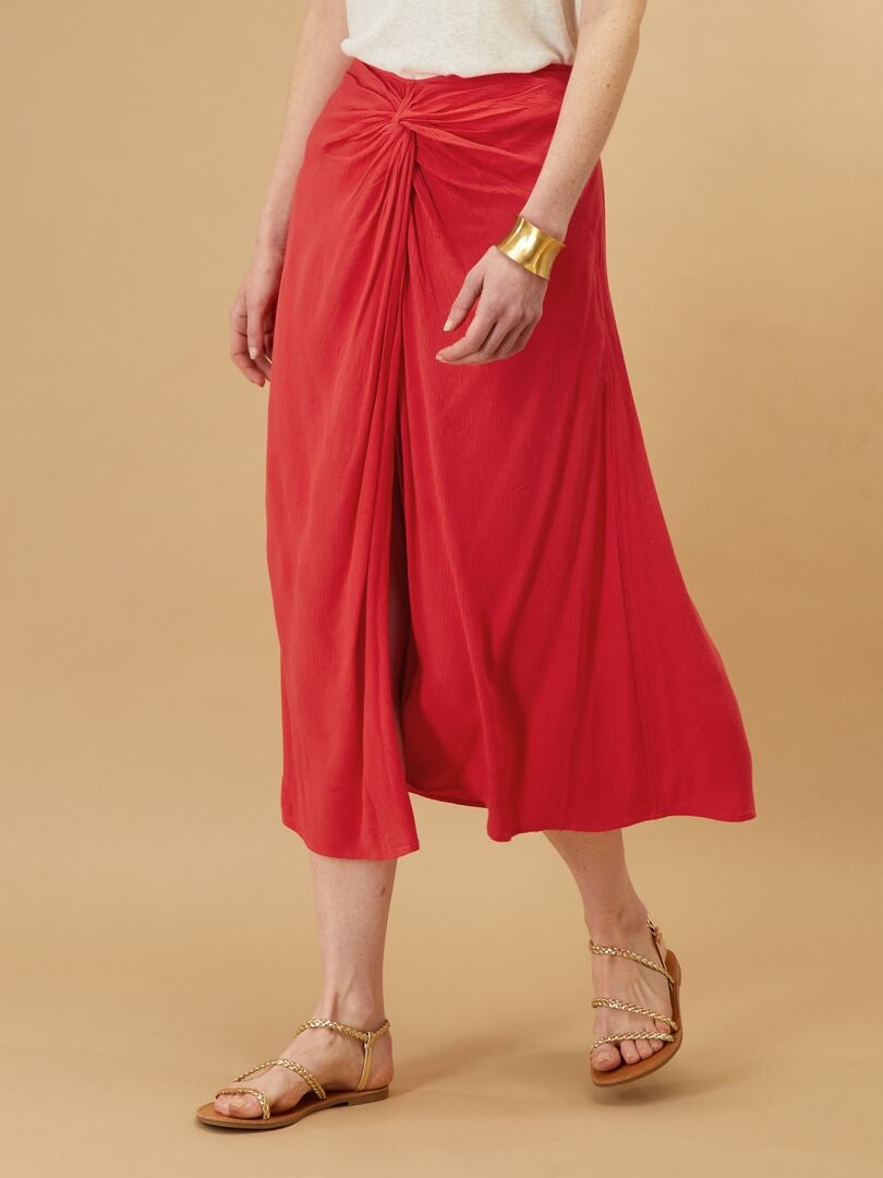 Falda midi de punto de crepé rojo - Kiabi