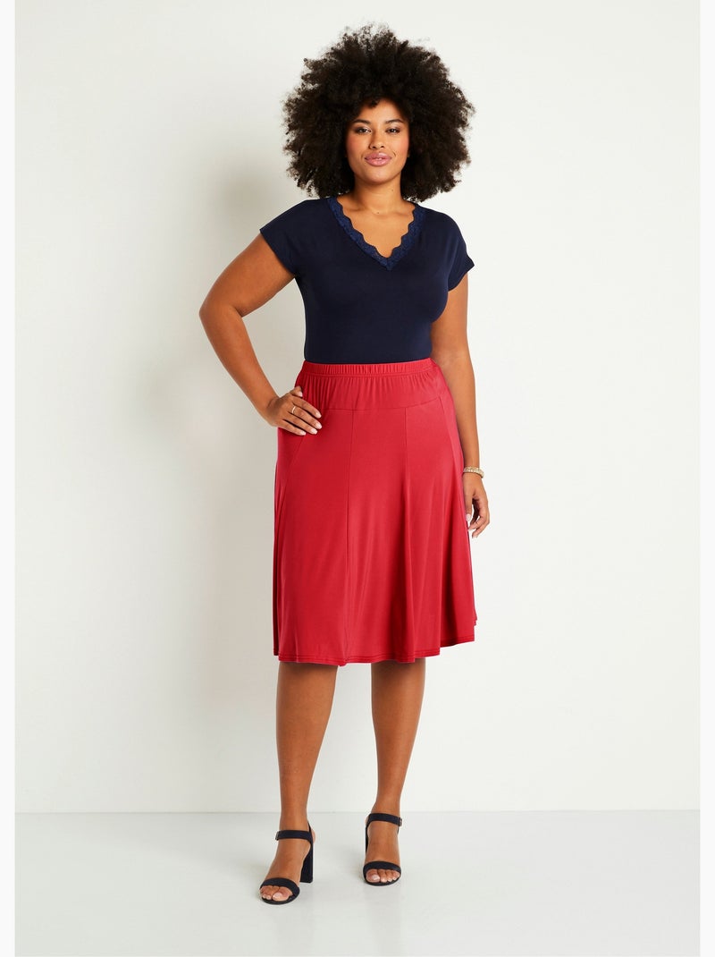 Falda midi de punto evasé - Afibel Rojo cereza - Kiabi