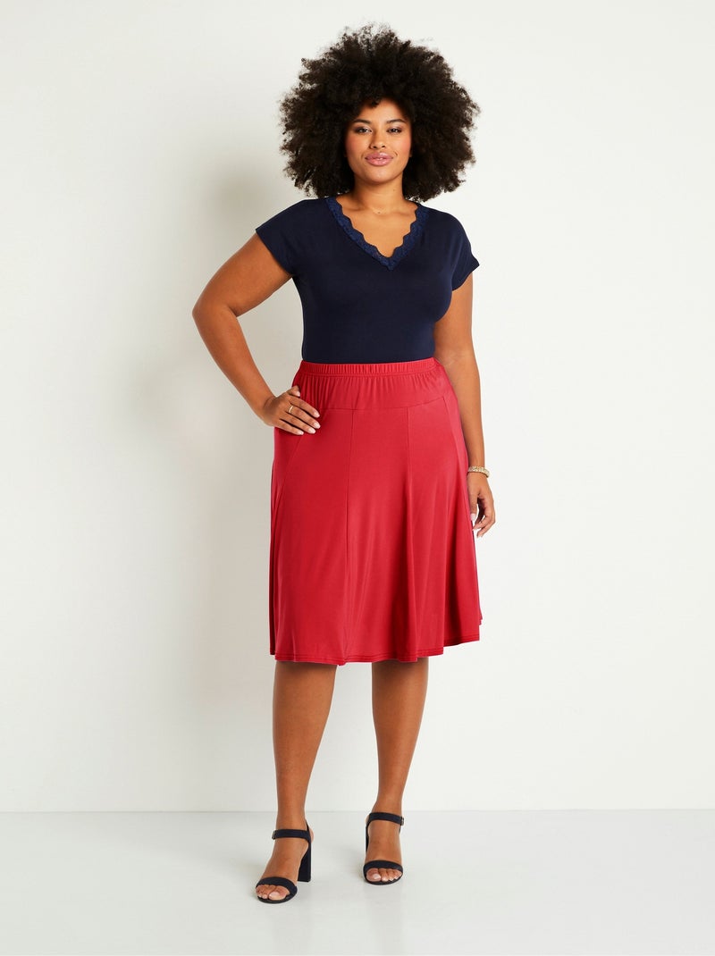 Falda midi de punto evasé - Afibel Rojo - Kiabi