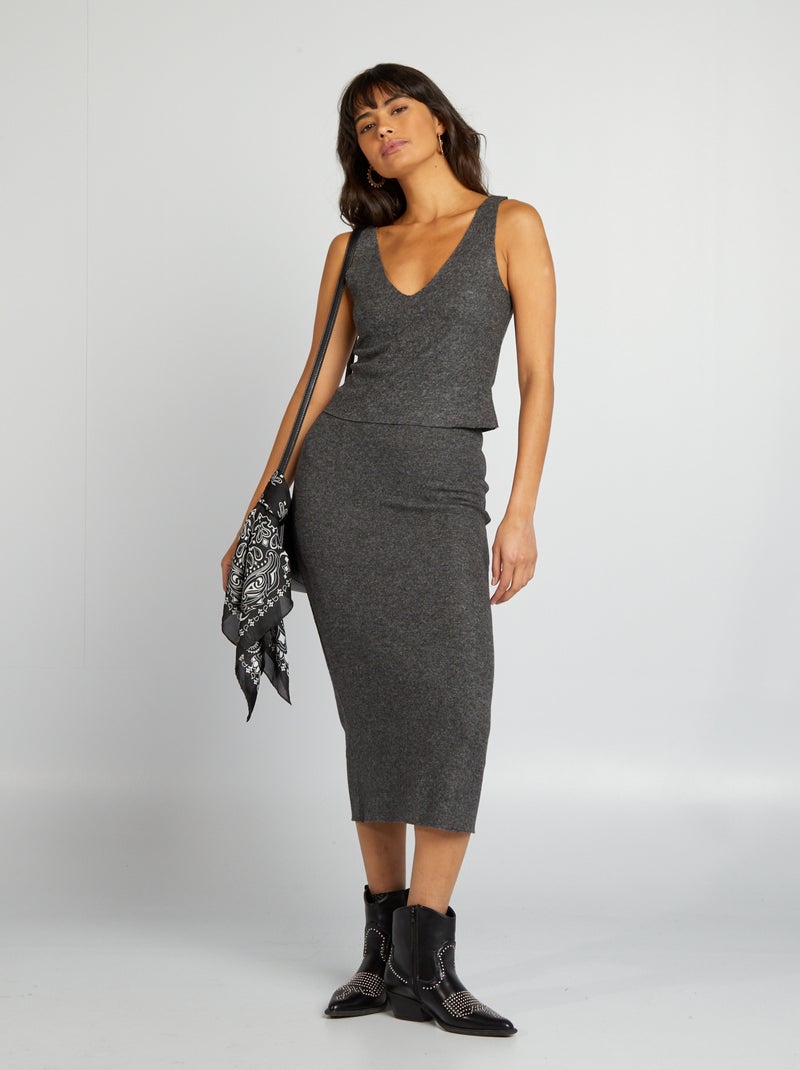 Falda midi de punto GRIS - Kiabi