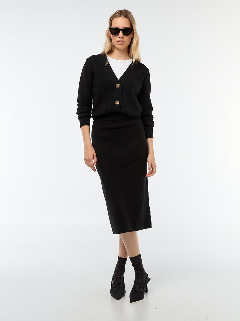 Falda midi de punto otomán Negro - Kiabi