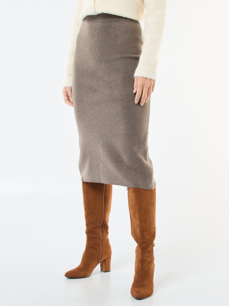 Falda midi de punto otomano Marron - Kiabi