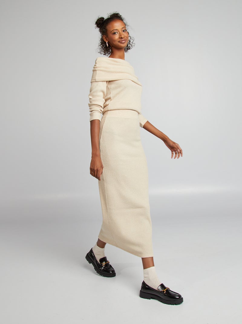 Falda midi de punto suave acanalado BEIGE - Kiabi
