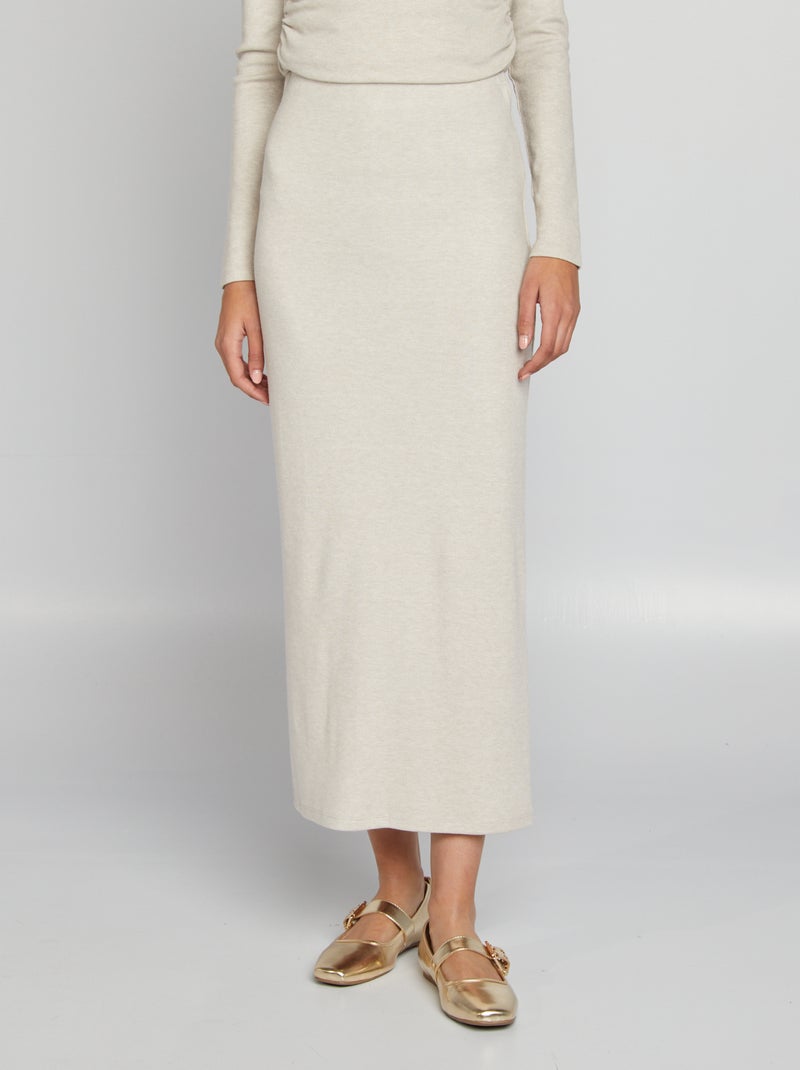 Falda midi de punto suave BEIGE - Kiabi