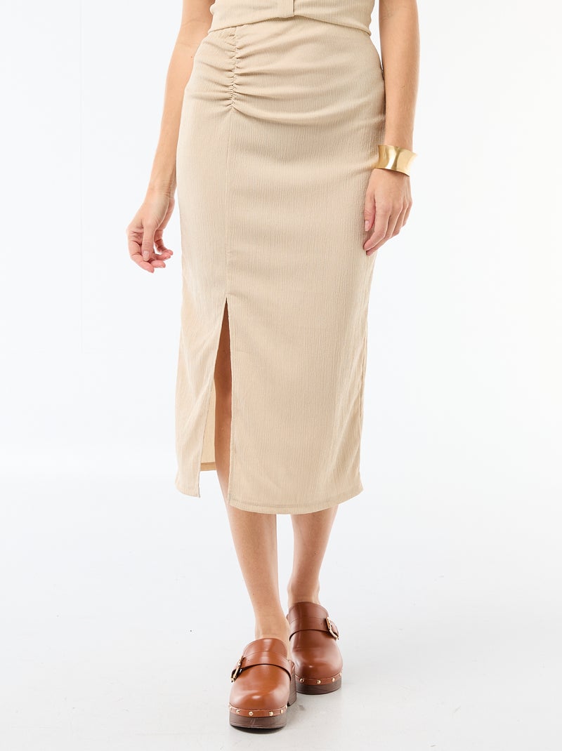 Falda midi de punto texturizado Beige - Kiabi