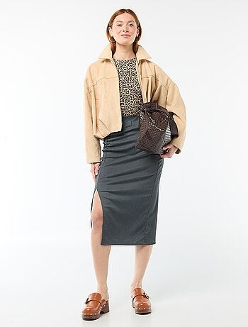 Falda midi de punto texturizado