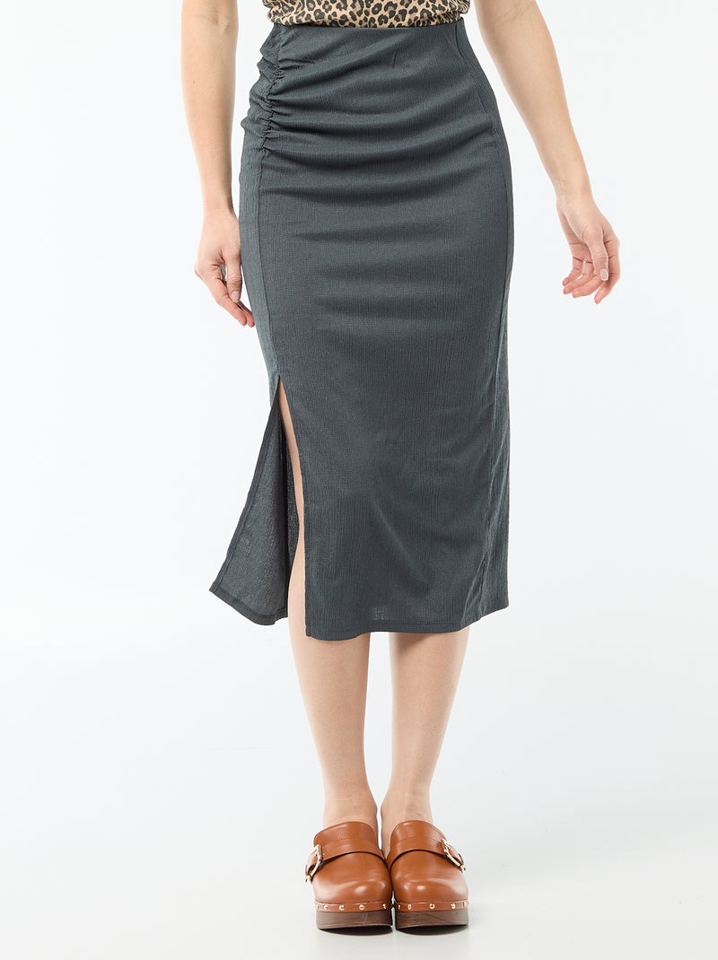 Falda midi de punto texturizado Gris - Kiabi