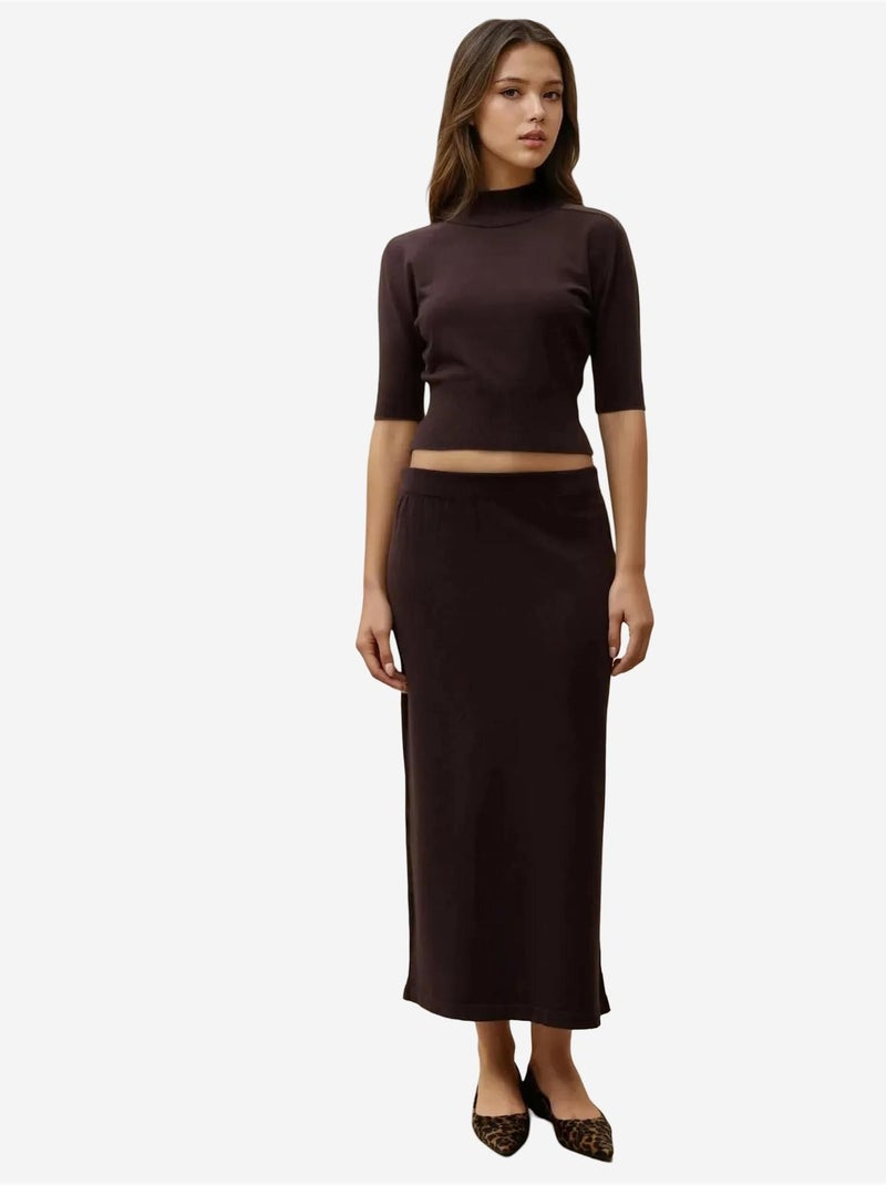 Falda midi de punto texturizado hiccup Marrón oscuro - Kiabi