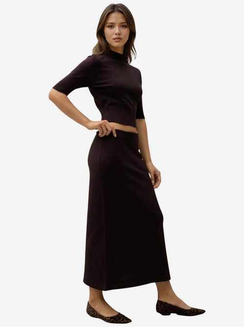 Falda midi de punto texturizado hiccup - Kiabi Falda midi de punto texturizado hiccup - Kiabi
