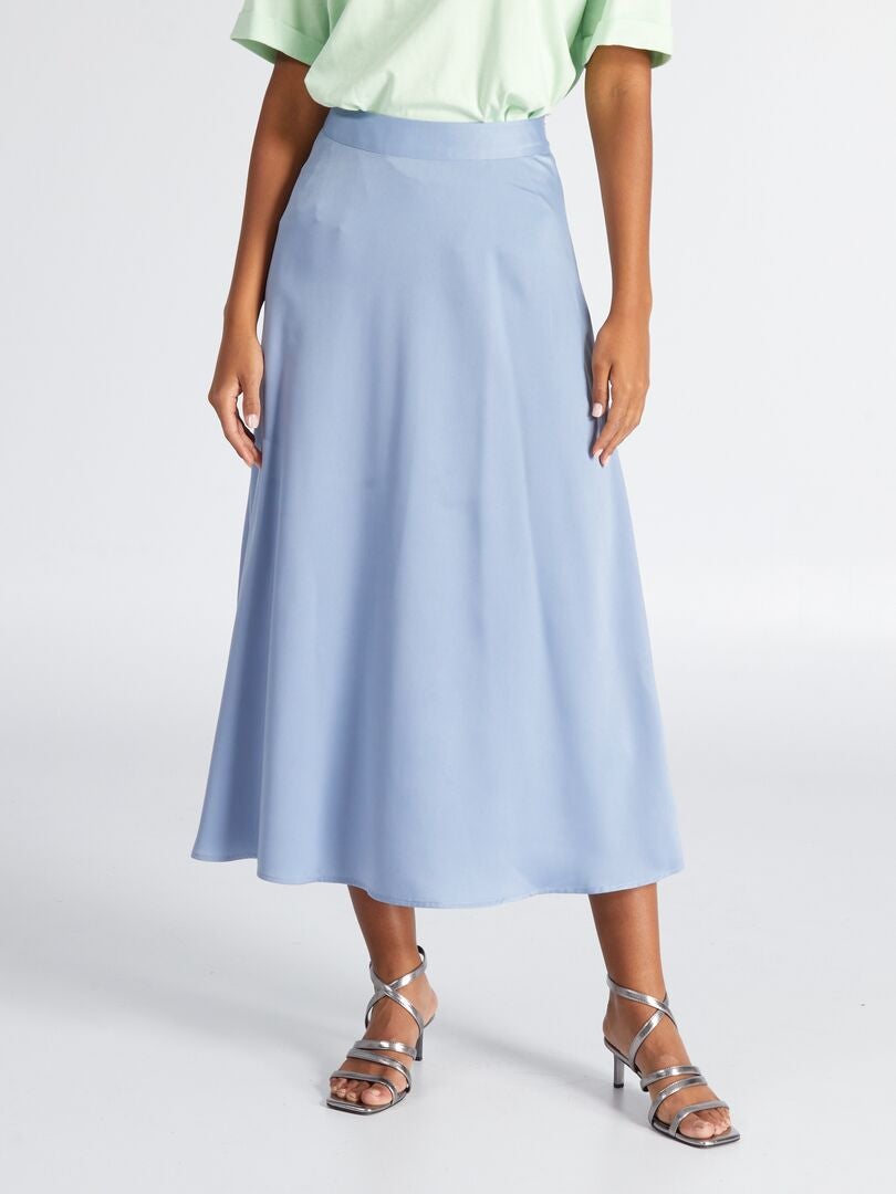 Falda midi de raso Azul - Kiabi