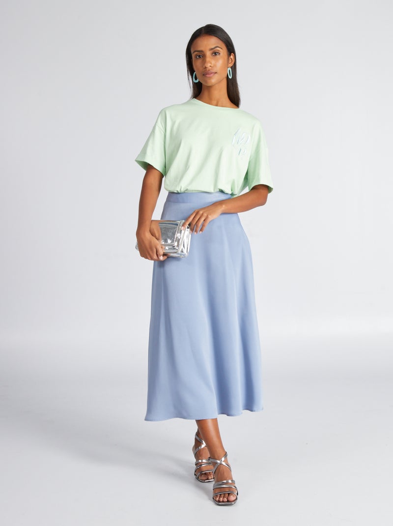 Falda midi de raso Azul - Kiabi