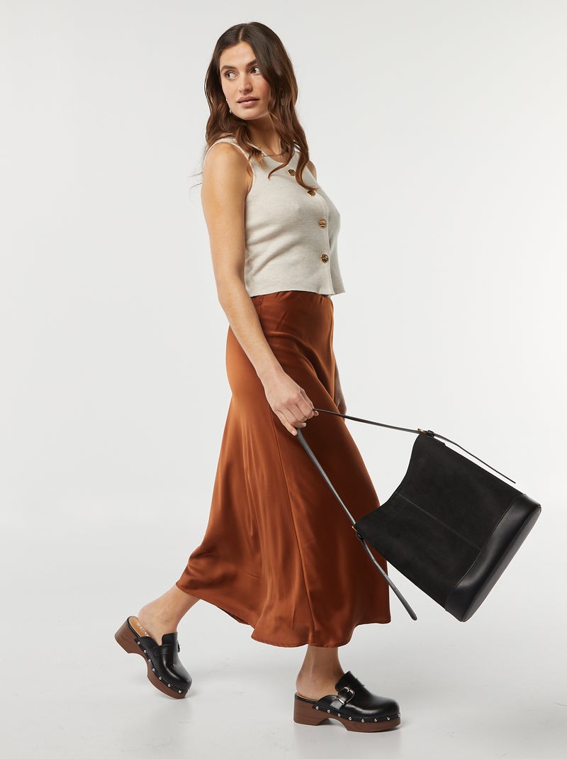 Falda midi de raso MARRON - Kiabi