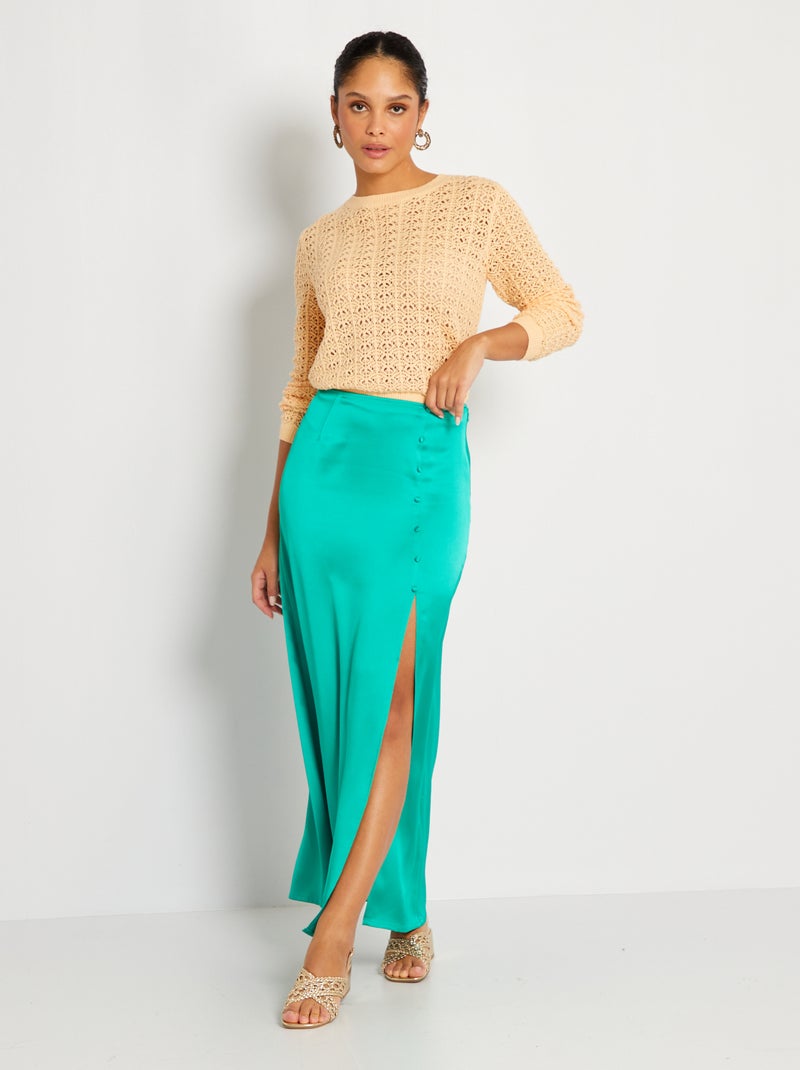 Falda midi de raso Verde - Kiabi