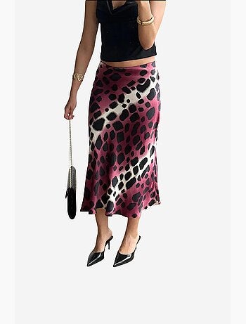 Falda midi de rayas de leopardo mixray
