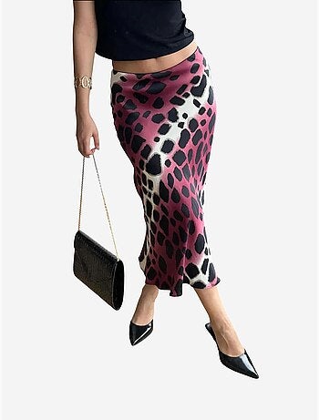 Falda midi de rayas de leopardo mixray