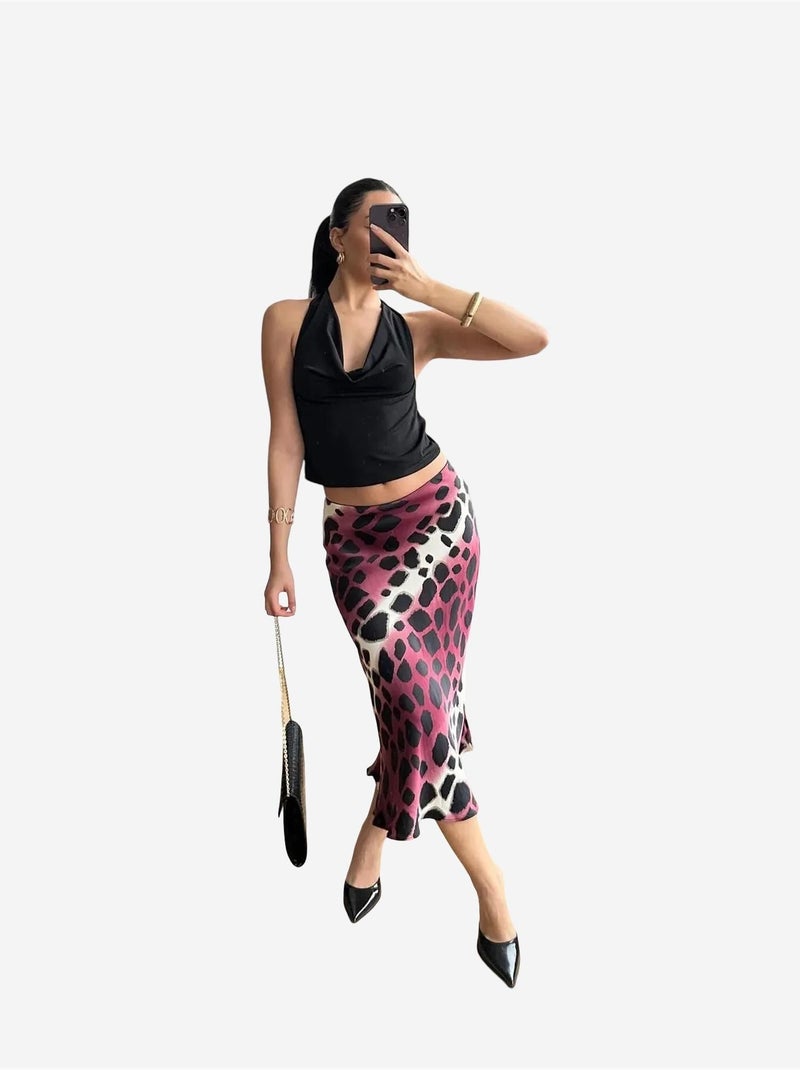 Falda midi de rayas de leopardo mixray Rojo burdeos - Kiabi